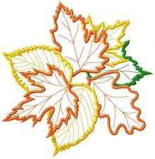 an embroidered leaf is shown in orange, yellow and green