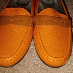 Driver Club, Never Worn, Size 7 Orange Slip-on Loafers For Formal Occasions, Classic Orange Loafers With Leather Sole, Orange Loafers With Round Toe For Spring, Orange Round Toe Loafers For Spring, Spring Orange Loafers With Round Toe, Spring Orange Round Toe Loafers, Women Drivers, Club Shoes, Orange Brown