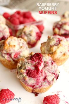 raspberry yogurt muffins on a white plate