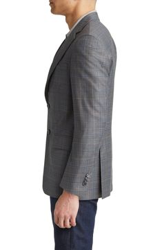 A classic plaid complements this tailored sport coat crafted from rich wool. 30" length (size 40) Notched lapels Lined 100% wool Dry clean Made in Portugal Timeless Plaid Wool Blazer, Timeless Fitted Plaid Outerwear, Luxury Fitted Plaid Sport Coat, Fitted Plaid Sport Coat For Semi-formal Occasions, Semi-formal Fitted Plaid Sport Coat, Fitted Plaid Wool Sport Coat, Fitted Plaid Timeless Blazer, Plaid Wool Sport Coat, Timeless Fitted Plaid Blazer