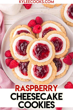 An image of Raspberry Cheesecake Cookies on a white plate