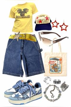 Funky Outfits, Looks Style, Blue And Yellow, Teen Fashion Outfits, Retro Outfits