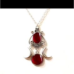 Moon Goddess Pendant Necklace Jewelry Vintage Creative Alloy Pendant. Red Spiritual Metal Jewelry, Nickel Free Red Necklace For Festival, Spiritual Red Metal Necklace, Red Bohemian Nickel-free Necklace, Bohemian Red Nickel-free Necklace, Moon Goddess Jewelry, Goddess Pendant, Goddess Jewelry, Amethyst Jewelry