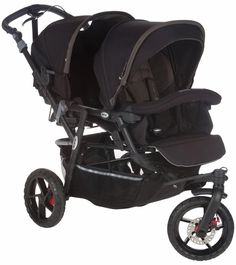 the stroller is black and has two wheels