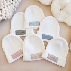 Personalized Newborn Leather Patch Beanie | All Colors Christmas Gifts For Newborns, New Born Hat, Newborn Christmas Gifts, Newborn Hospital Outfits, Baby First Outfit, Outfit Knit, Beanie Accessories, Knitted Baby Beanies, Patch Beanie