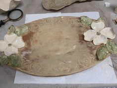 Clay Flower Dish, Pottery Flower Dish, Pottery Flower Plate, Handmade Ceramic Flowers On Plates, Pottery Coasters Flower, Pottery Functional, Clay Bowls