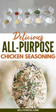 the cover of delicious all purpose chicken seasoning