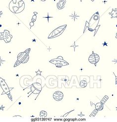 seamless space pattern with rockets, planets and stars