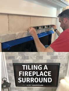 Tiling A Fireplace, Diy Fireplace Surround, Fireplace Surround Tile, Subway Tile Fireplace, Tile Around Fireplace, Tile Over Tile, Tile Diy, Tile Removal, Marble Subway Tiles