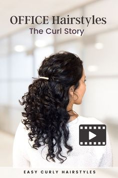 Easy Curl Updo, Interview Hairstyles For Curly Hair, Professional Wavy Hairstyles For Work, Easy Curly Hair Wedding Guest Styles, Curly Hair For Interview, Business Professional Curly Hairstyles, Diva Curls Hairstyles, Curly Hair Professional Looks, Updo For Wavy Hair Easy