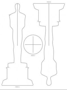 an outline drawing of the top and bottom part of a sculpture, with measurements for each piece