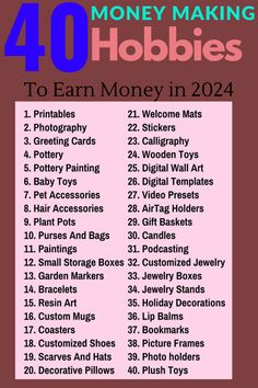 the top ten money making hobbiess to earn money in 2024, with text overlay