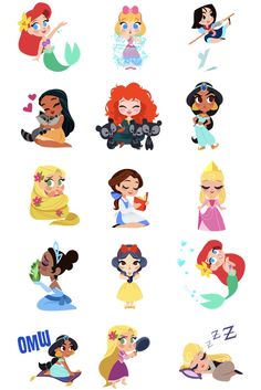 the disney princesses are all different colors and sizes, but there is no image to describe