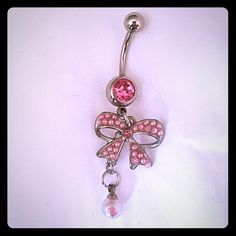 New Unused Pink Dangle Belly Ring 14g Silver Dangle Belly Rings Nickel Free, Dangle Belly Ring As Gift, Nickel-free Silver Dangle Belly Rings, Adjustable Silver Belly Rings, Sterling Silver Belly Rings As Gift, Elegant Metal Belly Rings For Gift, Elegant Metal Belly Rings As Gift, Pink Dangle Belly Rings As Gift, Pink Dangle Belly Rings For Gift