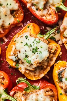 stuffed bell peppers topped with cheese and herbs