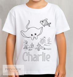 Looking for a fun and creative way to entertain your kids on weekends or to give as party favors? Look no further than our personalized white cotton colour me-in t-shirts! These t-shirts are perfect for unleashing your child's artistic side while keeping them stylishly clad. Our t-shirts are made from 100% cotton and printed using DTG technology, ensuring brilliant and long-lasting colors. Available in sizes 1-12 years, each shirt is personalized by printing your child's name right on the front Playful White Customizable T-shirt, Playful Customizable White T-shirt, Manta Ray, Kids Entertainment, Party Bags, Christmas Baby, Baby Wearing, Kid Names, Under The Sea