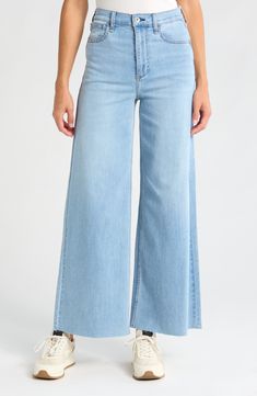 Show off cool retro style in high-waisted jeans cut from soft stretch denim in a super wide-leg silhouette. 28 1/2" inseam; 12" front rise (size 26) Zip fly with button closure Five-pocket style 68% cotton, 20% polyester, 11% rayon, 1% elastane Machine wash, line dry Imported Bday Wishlist, High Waist Wide Leg Jeans, Rag And Bone, Light Wash Jeans, Wide Leg Jeans, Rag & Bone, High Waist Jeans, Retro Style, Stretch Denim