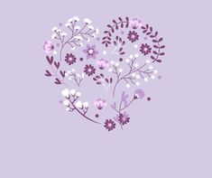 a heart shaped flower arrangement on a purple background