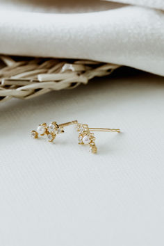 Gold Cluster Earrings With Cubic Zirconia, Cluster Earrings In 14k White Gold, Elegant 14k Gold Cluster Earrings, 14k Gold Cluster Earrings In White Gold, Wedding Cluster Earrings In 14k Gold, Dainty 14k Gold Earrings With Sparkling Stones, Dainty Rose Cut Diamond Earrings For Wedding, Dainty Rose Cut Diamond Wedding Earrings, Gold Cluster Earrings In 14k