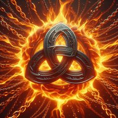 the trinity symbol surrounded by fire and sparks in an artistic image with flames around it