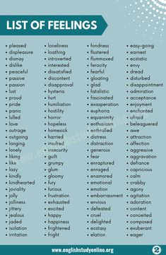 list of feelings in english with the words list of feelings and their corresponding meaningss