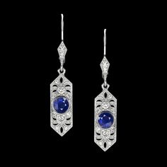 VINTAGE STYLE SAPPHIRE DIAMOND DROP EARRINGS ART DECO DANGLE BLUE WHITE GOLD Luxury Platinum Blue Earrings, Luxury Blue Platinum Earrings, Formal Platinum Earrings With Gemstone, Formal Platinum Gemstone Earrings, Luxury Blue Diamond Drop Earrings, Luxury Blue Diamond Earrings With Accents, Classic Blue Platinum Earrings, Elegant Blue Platinum Earrings, Blue Platinum Earrings For Wedding