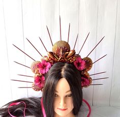 Burgundy mermaid crown for adult is absolutely lovely and would be lovely for a photoshoot, beach wedding, or mermaid costume adult, burning man clothing for women, mermaid festival crown, siren cosplay or mermaid cosplay. This Siren headpiece will be an excellent complement to mermaid party outfit for women. DIMENSIONS: - This Seashell crown is suitable for adults. - The height of the spiked is about 5.6 inches (13 cm). - The spikes are made with wood. The spikes are painted with purple acrylic paint. - The crown is decorated with rhinestone, beads and natural shells. - The crown on the head can be secured with a ribbon. - This crown is beaded and decorated with strings of beads that I collected by hand. - This crown is unique, made in one instance. 100% repetition is not possible. Only y Siren Headpiece, Mermaid Costume Adult, Mermaid Party Outfit, Siren Cosplay, Party Outfit For Women, Mermaid Festival, Adult Mermaid Costume, Burning Man Clothing, Festival Crown