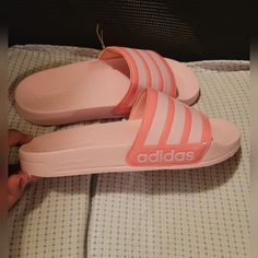 Adidas Women's Adilette Shower Pink/White Sandals Size 8. Slides Are Brand New, Never Worn, Without Box. Adidas Sporty Slides For Summer, Adidas Sporty Summer Slides, Summer Sports Slides, Flat, Summer Sports Slides Flat, Summer Sports Flat Slides, Flat Sports Slides For Summer, Sporty Flat Beach Slippers, Adidas Summer Slide Sandals, Adidas Slide Sandals For Summer