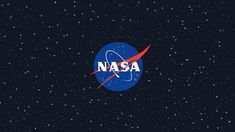 the nasa logo in space with stars around it and an orange line across the center