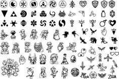 various tattoo designs and symbols on a white background