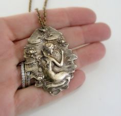 Mermaid Necklace  Vintage Brass MERMAID by chloesvintagejewelry, $28.00 Handmade Art Nouveau Brass Jewelry, Lotus Flower Pendant, Brass Chain Necklace, Mermaid Jewelry, Bainbridge Island, Mermaid Necklace, Long Chain Necklace, Flower Pendant Necklace, Brass Necklace