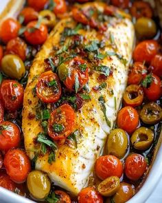 Flounder Tomato Recipes, Baked Mediterranean Cod, Tuscan Fish, Mediterranean Fish Recipes, Mediterranean Baked Fish, Italian Fish Recipes, Baked Fish Recipe, Best Scalloped Potatoes, Mediterranean Fish