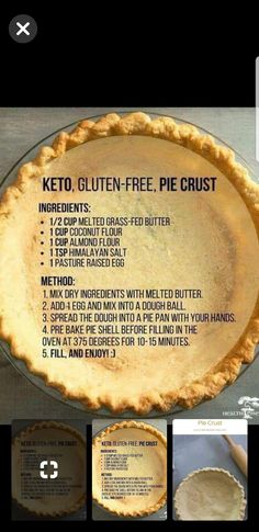 an image of a pie crust with instructions to make it in the oven or on the stove