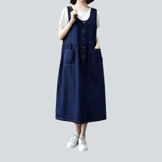 Navy blue loose denim dress Loose Denim Dress, Denim Dresses Online, Long Denim Dress, Dark Pattern, Womens Denim Dress, Denim Clothing, Denim Pants Women, Denim Patterns, Denim Dresses