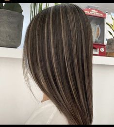 Lite Hair Color, Hair Hailaits, Thick Streaks Highlights, Light Brown Hair Streaks, Blonde Highlights For Dark Brown Hair Straight, Shiny Brown Hair Color, Light Streaks In Brown Hair, Light Streaks Hair, Hair Brown Color Ideas