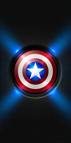 the captain's shield is lit up with blue light from behind it on a black background