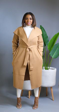 Casual Winter Outerwear With Tie Waist, Winter Outerwear With Tie Waist And Long Sleeves, Long Sleeve Outerwear With Tie Waist For Winter, Fitted Winter Outerwear With Tie Waist, Fall Beige Outerwear With Tie Waist, Beige Long Sleeve Outerwear With Belt, Casual Winter Outerwear With Belt, Long Sleeve Outerwear With Self Belt For Fall, Fall Outerwear With Self Belt And Long Sleeves