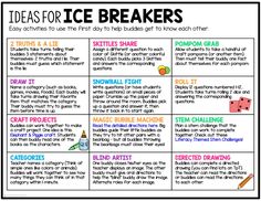 the ice breakers game is shown with instructions for students to use it in their classroom