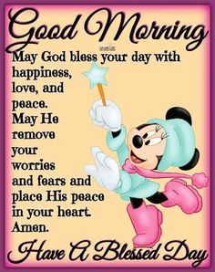 a cartoon mickey mouse saying good morning