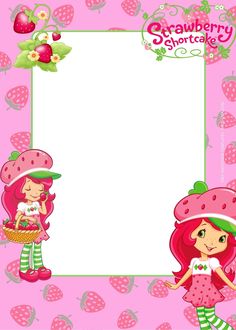 strawberry shortcakes frame with two girls holding strawberries