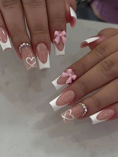 Bow Nail Designs, French Acrylic Nails, Creative Nail Designs, Latest Nail Art, Nail Supplies, Bridal Nails, Prom Nails, Fancy Nails