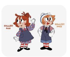 two cartoon characters, one with an apron and the other with an apron on her head