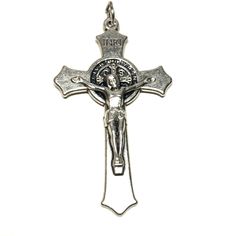 St. Benedict Crucifix - Exorcism Cross - Blessed - Rosary Parts - Catholically Symbolic Engraved Crucifix Jewelry, Spiritual Sterling Silver Crucifix Rosary, Silver Symbolic Crucifix Jewelry And Charms, Silver Cross Rosary As Gift, Sterling Silver Spiritual Rosary With Crucifix, Nickel-free Spiritual Cross Pendant, Nickel Free Spiritual Cross Pendant Jewelry, Nickel-free Cross Pendant Spiritual Jewelry, Nickel-free Spiritual Cross Pendant Jewelry