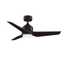 a black ceiling fan with two lights on each side and one light on the other