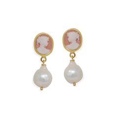 Pink Mini Cameo & Pearls Stud Earrings | Vintouch Italy | Wolf & Badger Cameo Drop Earrings For Formal Occasions, Classic Cameo Earrings Gift, Classic Cameo Earrings, Elegant Cameo Earrings For Wedding, Elegant Cameo Earrings, Classic Intaglio Earrings As A Gift, Cameo Drop Earrings For Wedding, Cameo Earrings For Gift, Classic Cameo Earrings For Wedding