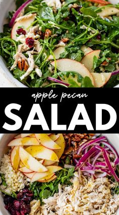 This Apple Pecan Salad is an easy lunch recipe or side dish that you'll want to make all fall long! Featuring your choice of lettuce, cooked chicken, apples, pecans, and feta, it's a little salty, a little sweet and incredibly quick to prepare. Apple Pecan Salad, Apple Dressing, Creamy Lemon Dressing, Recipe For A Crowd, Shoes Dressing, Thanksgiving Salad, Salads For A Crowd, Pecan Salad, Fresh Salad Recipes