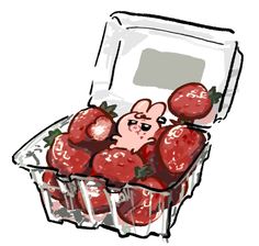 a drawing of some strawberries in a box