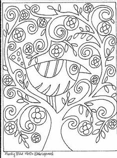 a coloring page with an image of a tree in the center and flowers on it