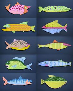 Large painted cardboard fish Fish Art Ideas, Cardboard Fish, Fish Kawaii, Fish Cutout, Toucan Illustration, Painted Cardboard, Fish Collage, Cornish Wedding