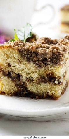 two slices of coffee cake on a white plate